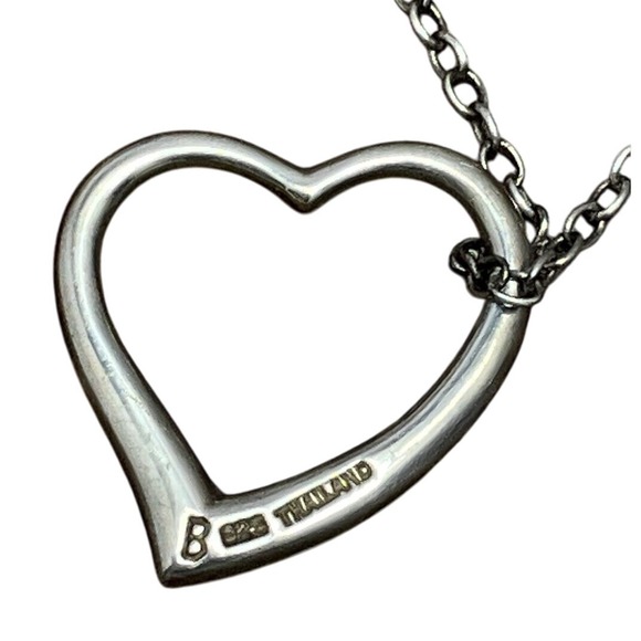 B Sterling Silver Open Heart Pendant Necklace 925 Chain Thailand - Picture 1 of 6